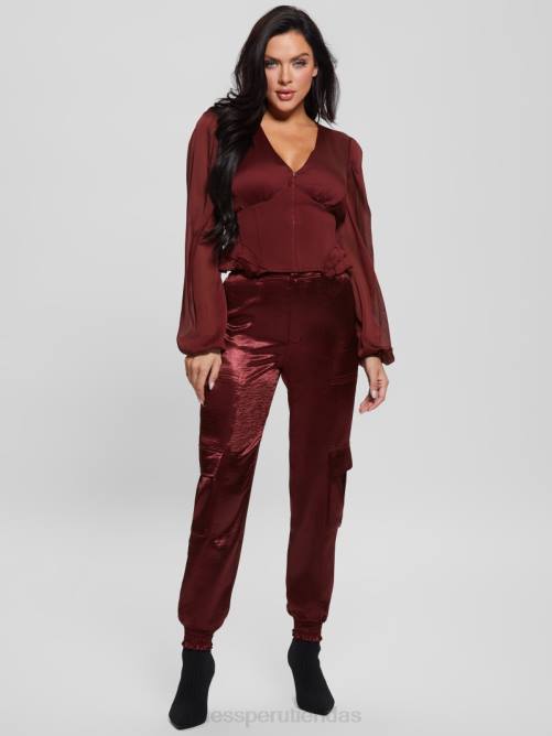 GUESS pantalones cargo eco soundwave de satén mujer 0P8X2225 vino místico vestir