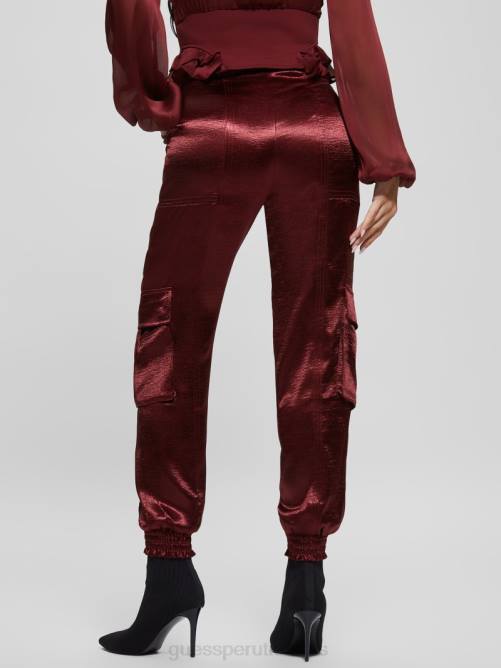 GUESS pantalones cargo eco soundwave de satén mujer 0P8X2225 vino místico vestir