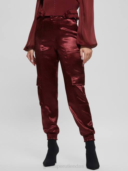 GUESS pantalones cargo eco soundwave de satén mujer 0P8X2225 vino místico vestir