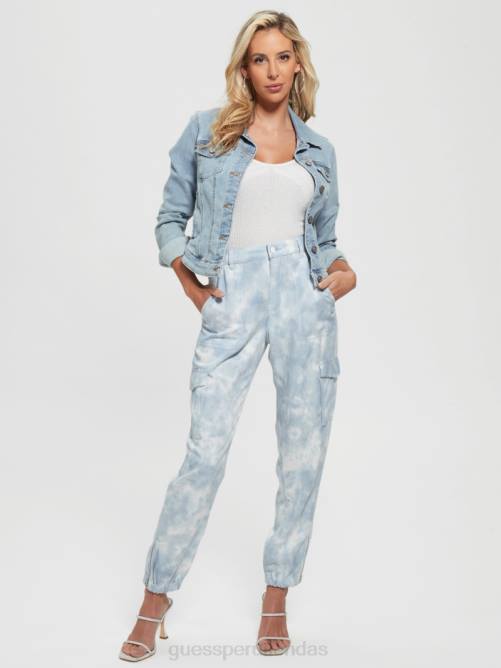 GUESS pantalones chinos cargo bowie mujer 0P8X2198 teñido anudado azul coronado vestir