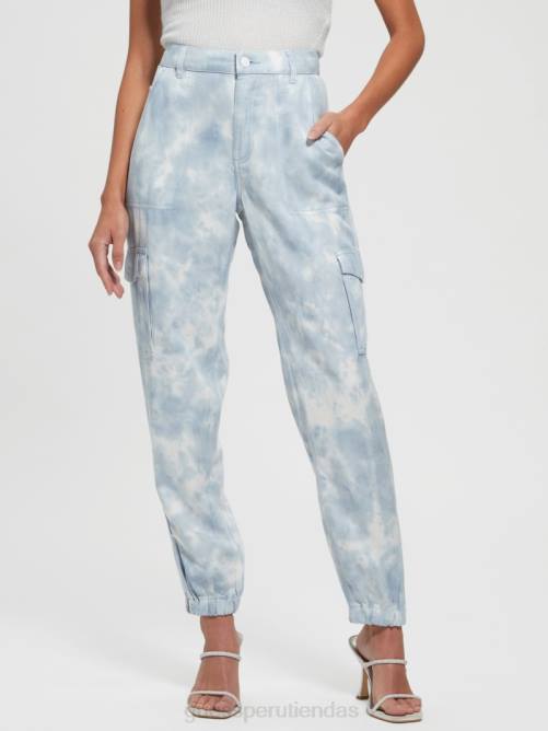 GUESS pantalones chinos cargo bowie mujer 0P8X2198 teñido anudado azul coronado vestir