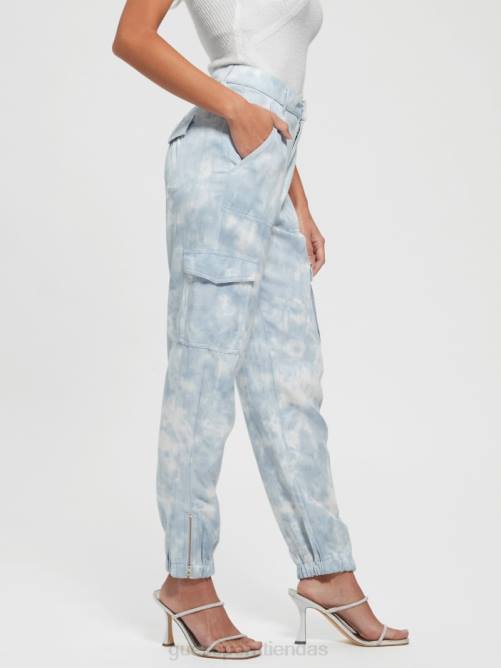 GUESS pantalones chinos cargo bowie mujer 0P8X2198 teñido anudado azul coronado vestir