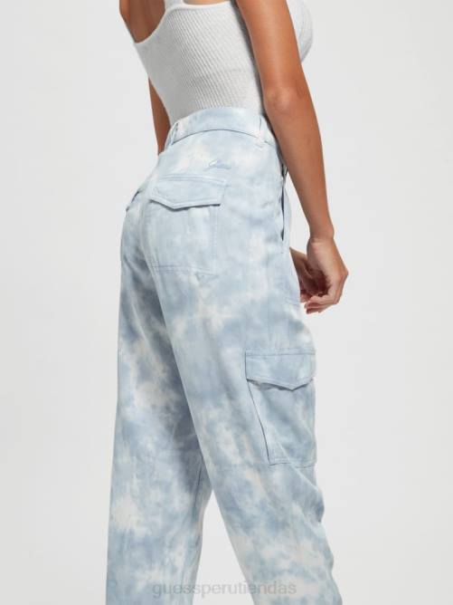 GUESS pantalones chinos cargo bowie mujer 0P8X2198 teñido anudado azul coronado vestir
