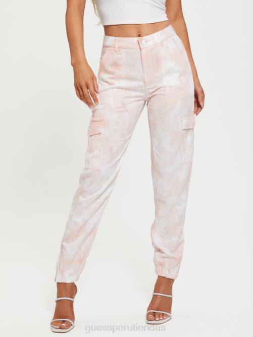 GUESS pantalones chinos cargo bowie mujer 0P8X2290 tinte de corbata de felicidad rosa vestir
