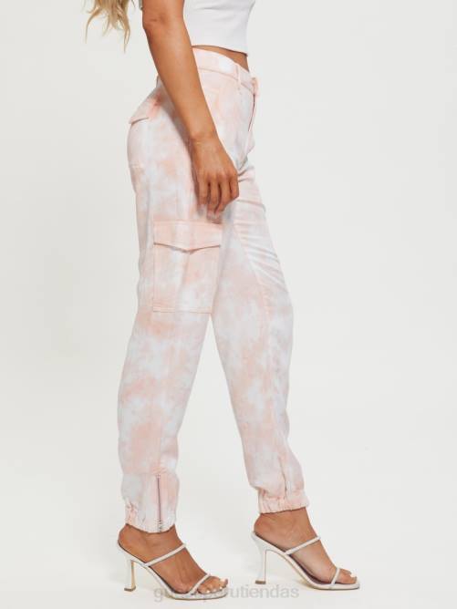 GUESS pantalones chinos cargo bowie mujer 0P8X2290 tinte de corbata de felicidad rosa vestir