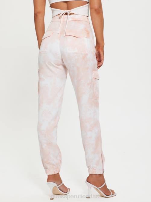 GUESS pantalones chinos cargo bowie mujer 0P8X2290 tinte de corbata de felicidad rosa vestir