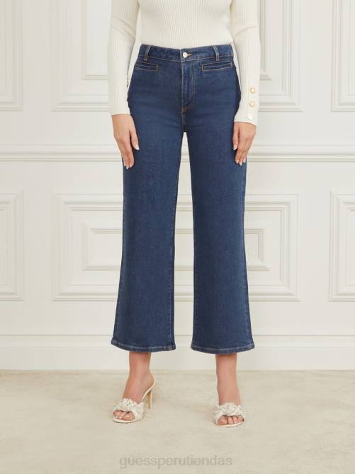 GUESS pantalones de mezclilla con pernera ancha mujer 0P8X68 lavado de mezclilla azul oscuro vestir