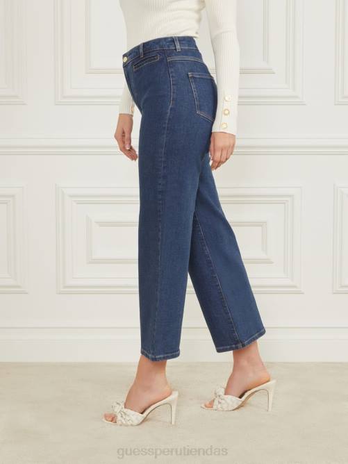 GUESS pantalones de mezclilla con pernera ancha mujer 0P8X68 lavado de mezclilla azul oscuro vestir