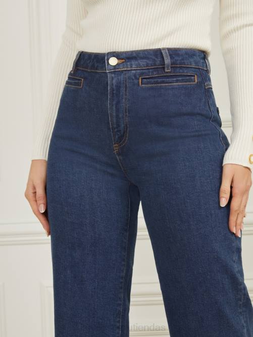 GUESS pantalones de mezclilla con pernera ancha mujer 0P8X68 lavado de mezclilla azul oscuro vestir