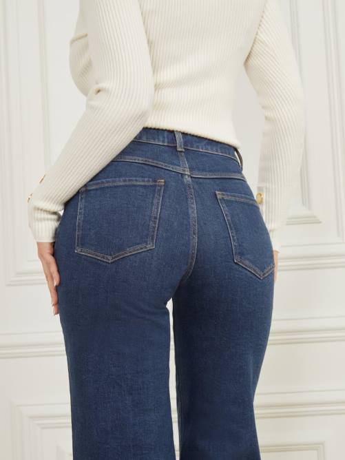 GUESS pantalones de mezclilla con pernera ancha mujer 0P8X68 lavado de mezclilla azul oscuro vestir