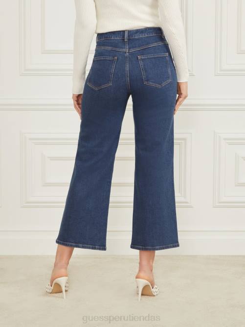 GUESS pantalones de mezclilla con pernera ancha mujer 0P8X68 lavado de mezclilla azul oscuro vestir