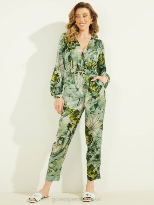 GUESS pantalones eco viola estampados mujer 0P8X2423 estampado de hoja de plátano vestir