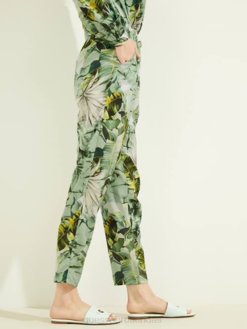 GUESS pantalones eco viola estampados mujer 0P8X2423 estampado de hoja de plátano vestir