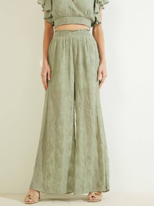 GUESS pantalones palazzo con bordados dexie mujer 0P8X2197 matcha ligero multi vestir