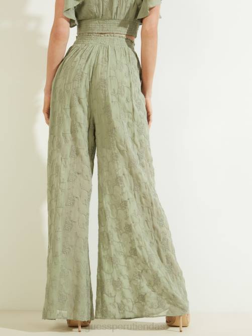 GUESS pantalones palazzo con bordados dexie mujer 0P8X2197 matcha ligero multi vestir