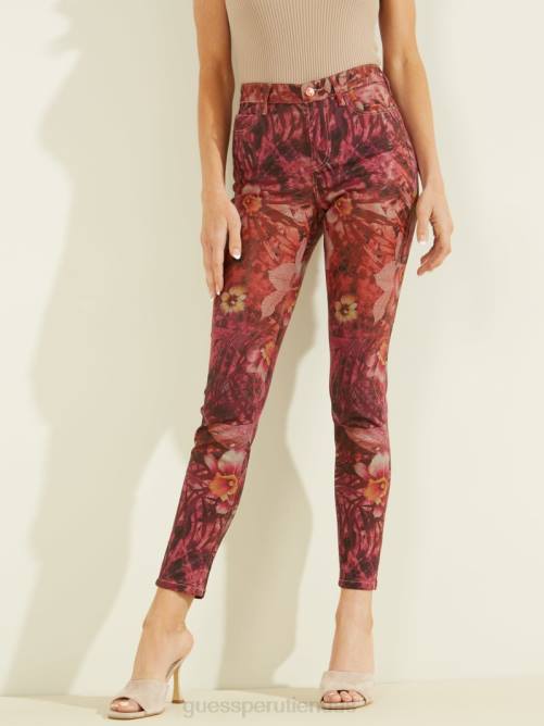 GUESS pantalones pitillo tropicales 1981 mujer 0P8X256 batik estampado tropical rosa vestir