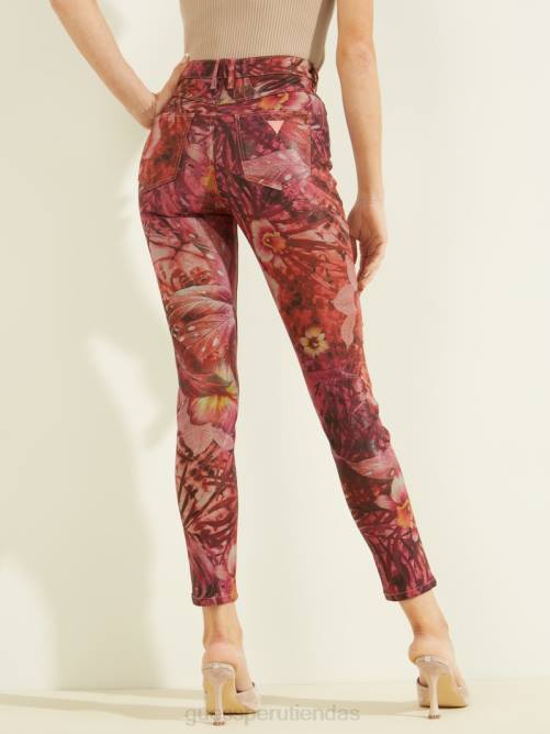 GUESS pantalones pitillo tropicales 1981 mujer 0P8X256 batik estampado tropical rosa vestir