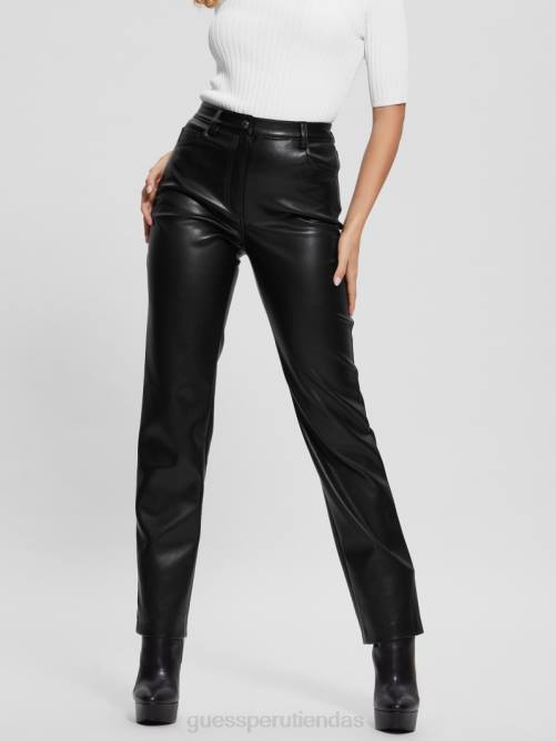 GUESS pantalones rectos kelly de piel sintética mujer 0P8X2025 negro vestir