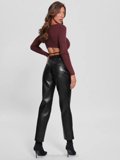 GUESS pantalones rectos kelly de piel sintética mujer 0P8X2025 negro vestir