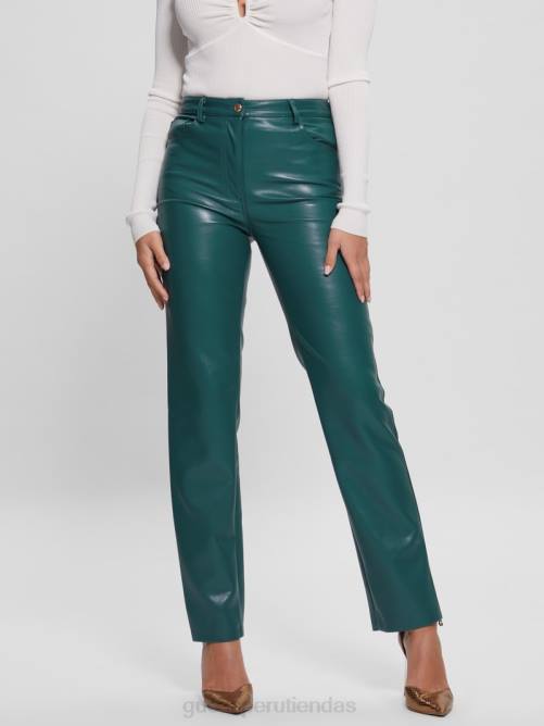 GUESS pantalones rectos kelly de piel sintética mujer 0P8X2209 real verde azulado multicolor vestir