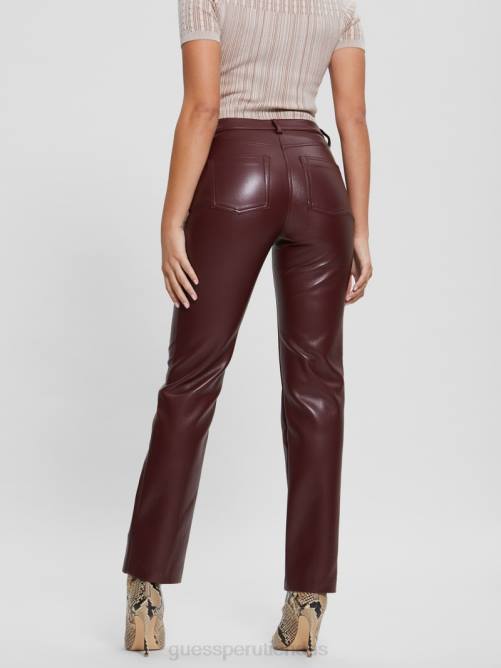 GUESS pantalones rectos kelly de piel sintética mujer 0P8X2222 vino místico multi vestir