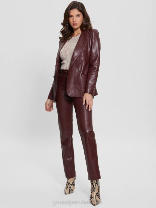GUESS pantalones rectos kelly de piel sintética mujer 0P8X2222 vino místico multi vestir