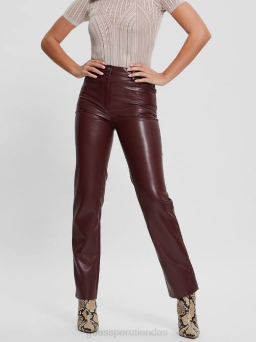 GUESS pantalones rectos kelly de piel sintética mujer 0P8X2222 vino místico multi vestir
