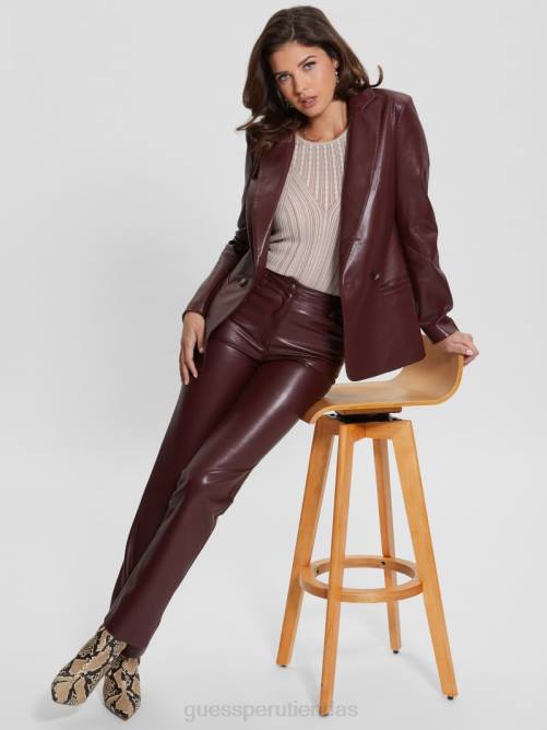 GUESS pantalones rectos kelly de piel sintética mujer 0P8X2222 vino místico multi vestir
