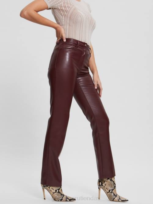 GUESS pantalones rectos kelly de piel sintética mujer 0P8X2222 vino místico multi vestir