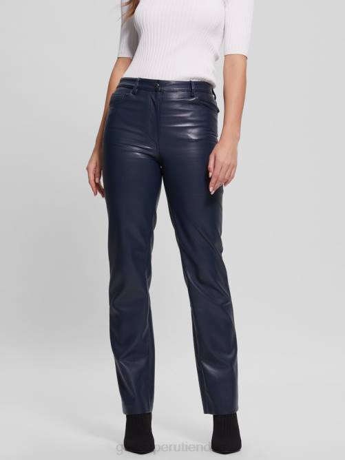 GUESS pantalones rectos kelly de piel sintética mujer 0P8X2294 azul ennegrecido vestir