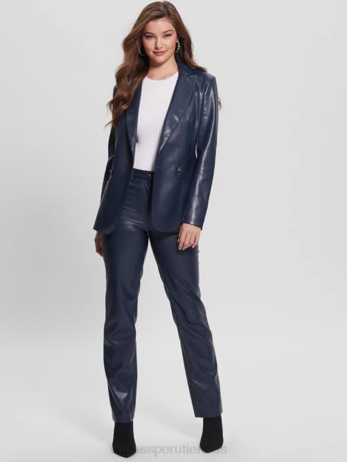 GUESS pantalones rectos kelly de piel sintética mujer 0P8X2294 azul ennegrecido vestir