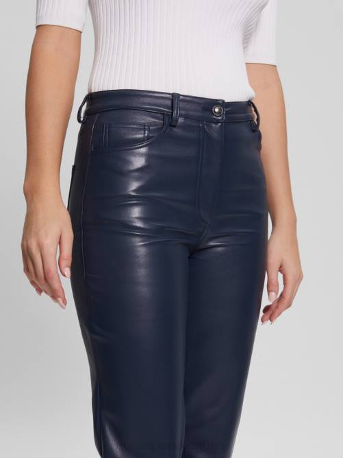 GUESS pantalones rectos kelly de piel sintética mujer 0P8X2294 azul ennegrecido vestir