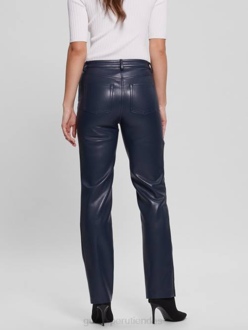GUESS pantalones rectos kelly de piel sintética mujer 0P8X2294 azul ennegrecido vestir