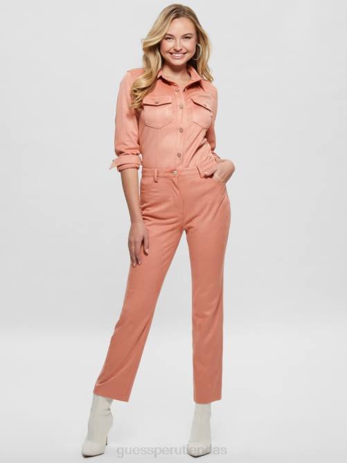 GUESS pantalones rectos kelly mujer 0P8X2227 rosa satinada vestir