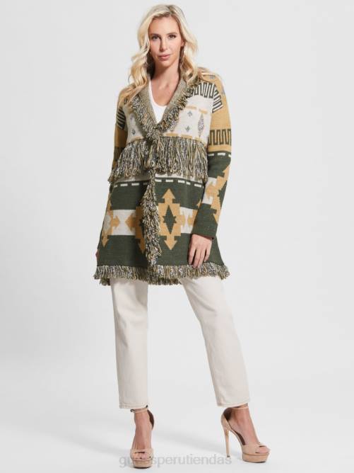 GUESS abrigo tipo suéter largo giulia mujer 0P8X1954 jacquard de lúrex folklórico vestir