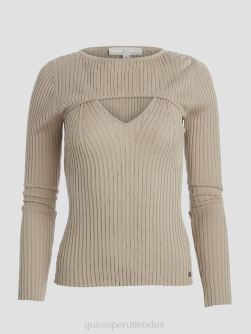 GUESS suéter eco marion en mezcla de seda con aberturas mujer 0P8X1431 hoja de salvia vestir