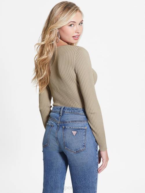 GUESS suéter eco marion en mezcla de seda con aberturas mujer 0P8X1431 hoja de salvia vestir