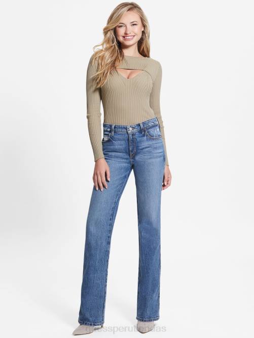 GUESS suéter eco marion en mezcla de seda con aberturas mujer 0P8X1431 hoja de salvia vestir
