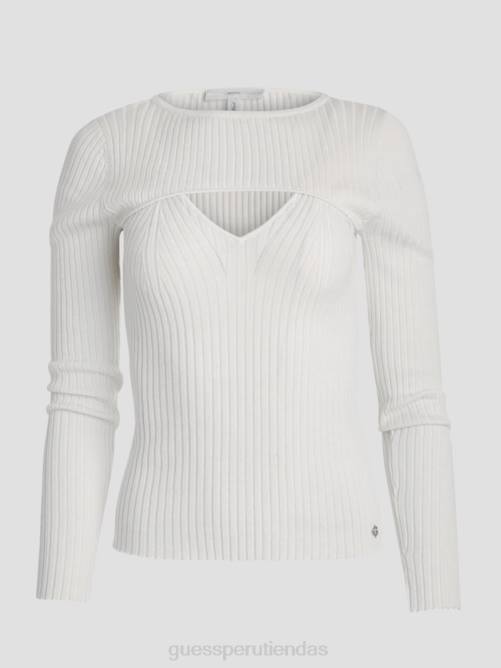 GUESS suéter eco marion en mezcla de seda con aberturas mujer 0P8X1491 blanco crema vestir