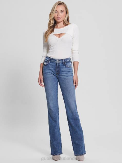 GUESS suéter eco marion en mezcla de seda con aberturas mujer 0P8X1491 blanco crema vestir