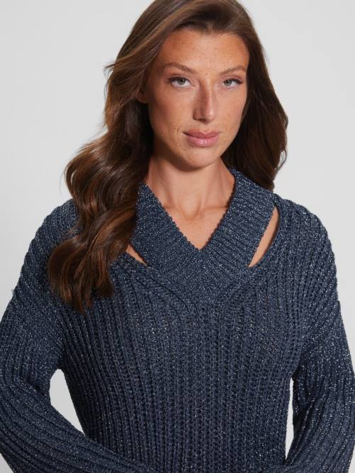 GUESS suéter lise con aberturas mujer 0P8X1597 lurex azul ennegrecido vestir