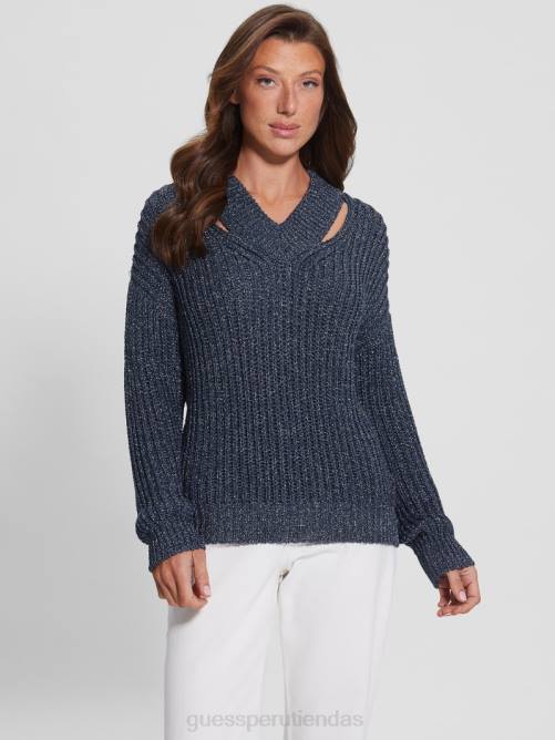 GUESS suéter lise con aberturas mujer 0P8X1597 lurex azul ennegrecido vestir