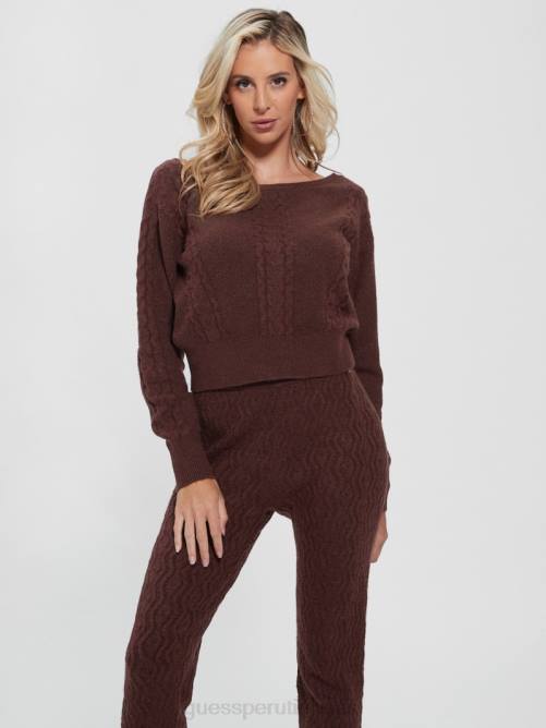 GUESS suéter teresa de punto trenzado mujer 0P8X1670 chocolate puro vestir