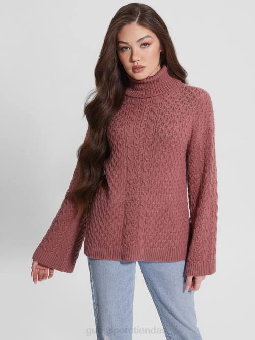 GUESS suéter wendi de ochos con cuello alto mujer 0P8X1423 malva antiguo vestir