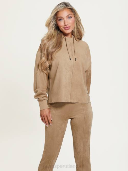 GUESS sudadera con capucha eco zorina de gamuza mujer 0P8X1864 globo terráqueo beige vestir