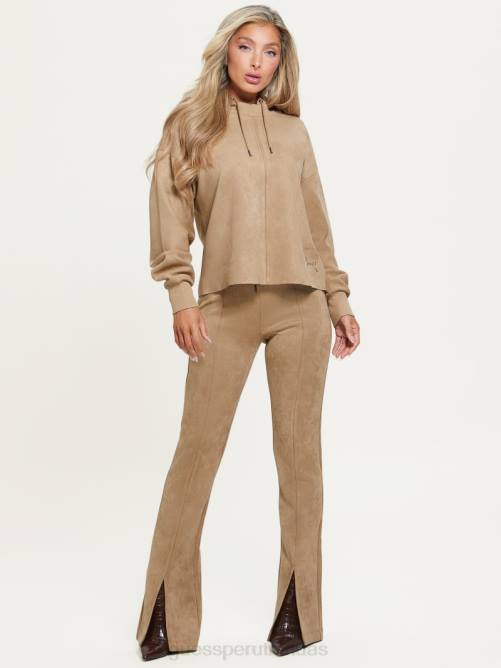 GUESS sudadera con capucha eco zorina de gamuza mujer 0P8X1864 globo terráqueo beige vestir