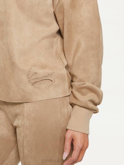 GUESS sudadera con capucha eco zorina de gamuza mujer 0P8X1864 globo terráqueo beige vestir
