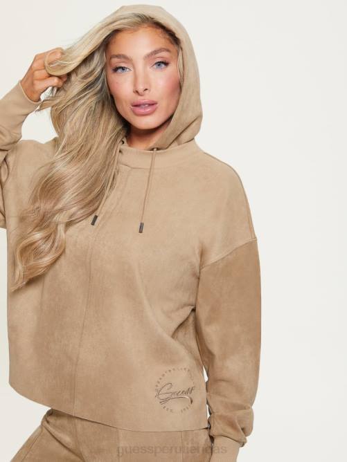 GUESS sudadera con capucha eco zorina de gamuza mujer 0P8X1864 globo terráqueo beige vestir