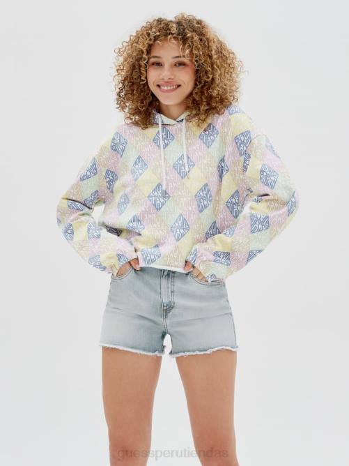 GUESS sudadera con capucha y logo original mujer 0P8X1299 blanco puro multi vestir