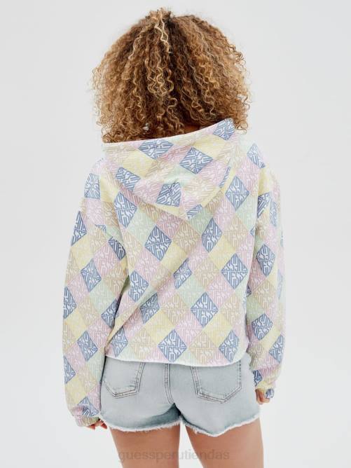 GUESS sudadera con capucha y logo original mujer 0P8X1299 blanco puro multi vestir